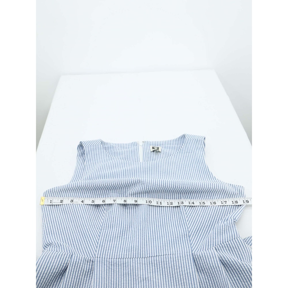 Anne Klein Seersucker A Line Dress Blue White Striped Belted Summer 10 - Picture 6 of 10